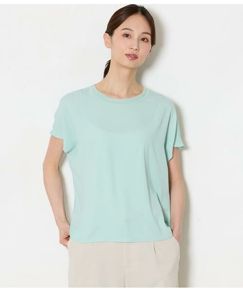 NEWYORKER L-SIZE / ニューヨーカー エルサイズ シャツ・ブラウス | ソフトジョーゼット Tブラウス（ライトグリーン）