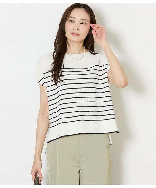 NEWYORKER L-SIZE / ニューヨーカー エルサイズ ニット・セーター | ポリナイロンブークレーホールガーメント(R) フレンチスリーブニットプルオーバー（ホワイト）