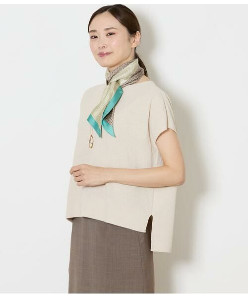 NEWYORKER L-SIZE / ニューヨーカー エルサイズ ニット・セーター | ポリナイロンブークレーホールガーメント(R) フレンチスリーブニットプルオーバー（アイボリー）