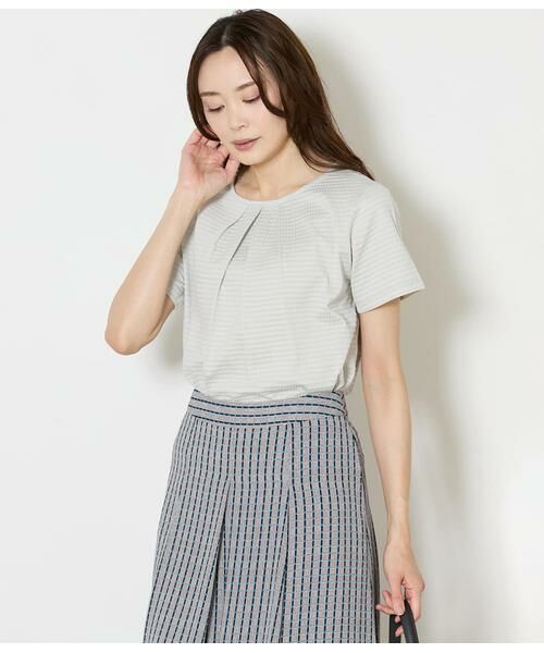 NEWYORKER L-SIZE / ニューヨーカー エルサイズ Tシャツ | 格子サッカータックTシャツ（ライトグレー）