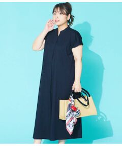 NEWYORKER L-SIZE / ニューヨーカー エルサイズ ミニ丈・ひざ丈ワンピース | プレーティング天竺 スキッパーワンピース