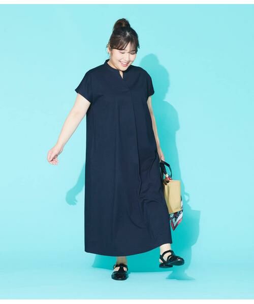 NEWYORKER L-SIZE / ニューヨーカー エルサイズ ミニ丈・ひざ丈ワンピース | プレーティング天竺 スキッパーワンピース | 詳細10