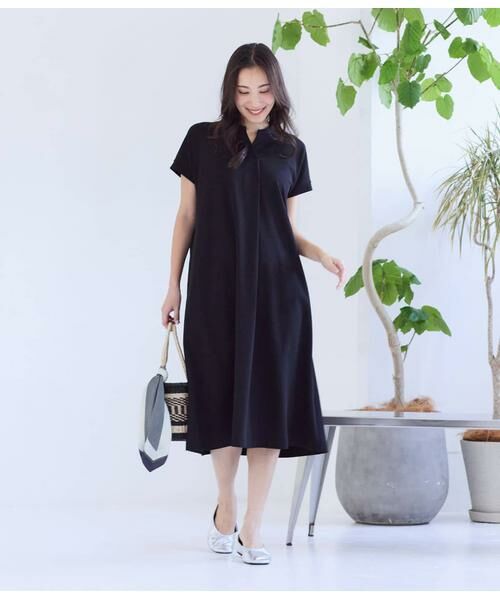 NEWYORKER L-SIZE / ニューヨーカー エルサイズ ミニ丈・ひざ丈ワンピース | プレーティング天竺 スキッパーワンピース | 詳細14