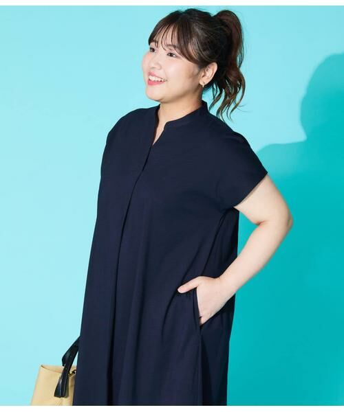 NEWYORKER L-SIZE / ニューヨーカー エルサイズ ミニ丈・ひざ丈ワンピース | プレーティング天竺 スキッパーワンピース | 詳細9