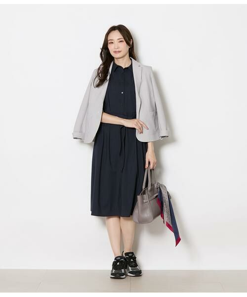 NEWYORKER L-SIZE / ニューヨーカー エルサイズ ミニ丈・ひざ丈ワンピース | 半袖シャツワンピース レディース リネンライク ペチコート付き | 詳細10