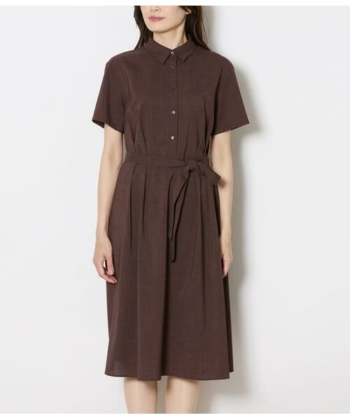 NEWYORKER L-SIZE / ニューヨーカー エルサイズ ミニ丈・ひざ丈ワンピース | 半袖シャツワンピース レディース リネンライク ペチコート付き | 詳細12