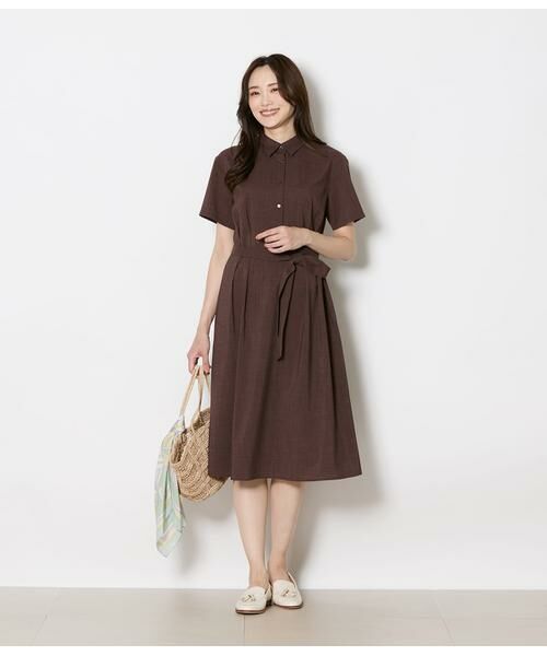 NEWYORKER L-SIZE / ニューヨーカー エルサイズ ミニ丈・ひざ丈ワンピース | 半袖シャツワンピース レディース リネンライク ペチコート付き | 詳細13