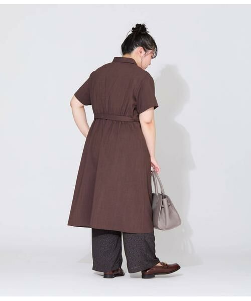 NEWYORKER L-SIZE / ニューヨーカー エルサイズ ミニ丈・ひざ丈ワンピース | 半袖シャツワンピース レディース リネンライク ペチコート付き | 詳細16