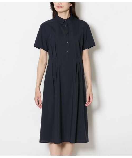 NEWYORKER L-SIZE / ニューヨーカー エルサイズ ミニ丈・ひざ丈ワンピース | 半袖シャツワンピース レディース リネンライク ペチコート付き | 詳細2