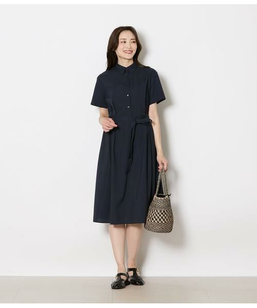 NEWYORKER L-SIZE / ニューヨーカー エルサイズ ミニ丈・ひざ丈ワンピース | 半袖シャツワンピース レディース リネンライク ペチコート付き | 詳細8