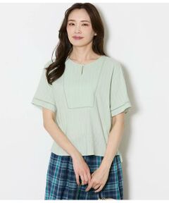 NEWYORKER L-SIZE / ニューヨーカー エルサイズ シャツ・ブラウス | コットンレーヨンカラミストライプ ヨーク切替えTブラウス