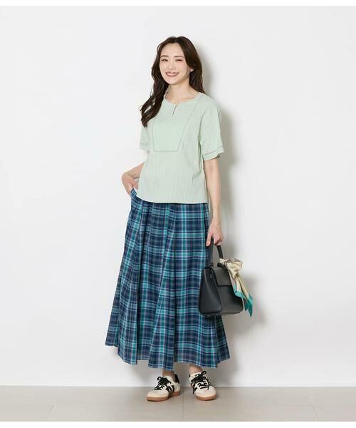 NEWYORKER L-SIZE / ニューヨーカー エルサイズ シャツ・ブラウス | コットンレーヨンカラミストライプ ヨーク切替えTブラウス | 詳細10