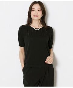 NEWYORKER L-SIZE / ニューヨーカー エルサイズ ニット・セーター | 透かし柄5分袖プルオーバー レディース アンサンブル可能