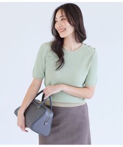 NEWYORKER L-SIZE / ニューヨーカー エルサイズ ニット・セーター | ラメボーダー 5分袖クルーネックプルオーバー