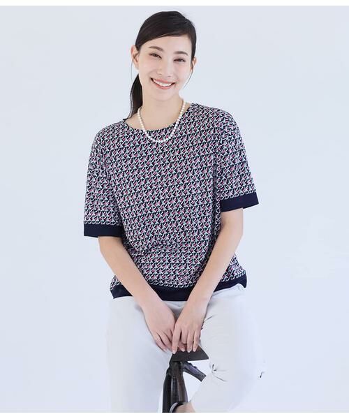 NEWYORKER L-SIZE / ニューヨーカー エルサイズ Tシャツ | 強撚スムースナイトキューブプリント 切替えカットソープルオーバー（ピンク）
