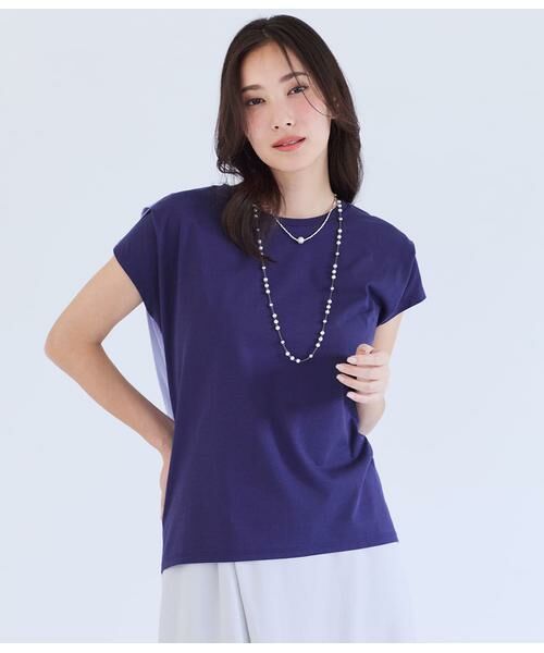 NEWYORKER L-SIZE / ニューヨーカー エルサイズ Tシャツ | シルケットストライプ 前後切替えプルオーバー（ネイビー）