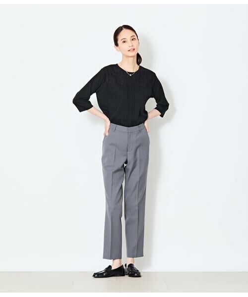 NEWYORKER L-SIZE / ニューヨーカー エルサイズ カットソー | シルケットスムース ヨークレース7分袖カットソー | 詳細13