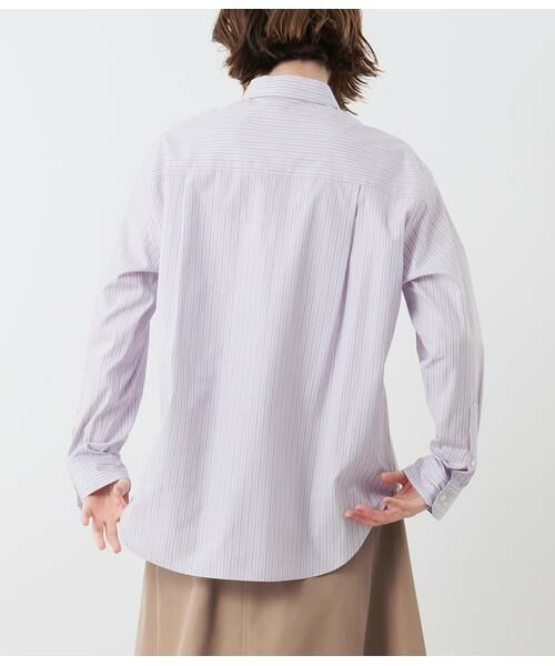 NEWYORKER L-SIZE / ニューヨーカー エルサイズ シャツ・ブラウス | コットンポプリンストライプ レギュラーカラー長袖シャツ(ラベンダー) | 詳細3