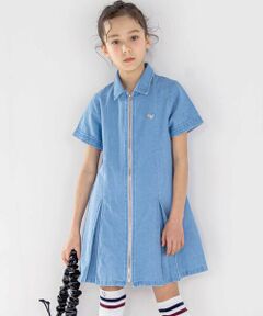 nexchic / ネクシック ミニ丈・ひざ丈ワンピース | シャツ風ファスナーデニム&ストライプワンピース(110~150cm)