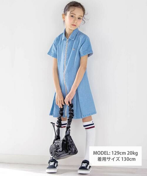 nexchic / ネクシック ミニ丈・ひざ丈ワンピース | シャツ風ファスナーデニム&ストライプワンピース(110~150cm) | 詳細1