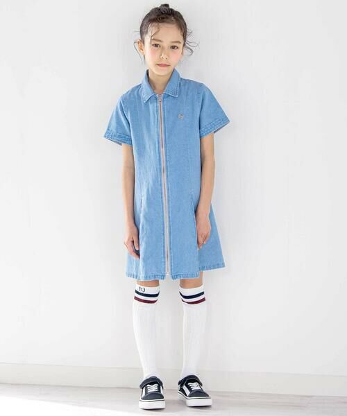 nexchic / ネクシック ミニ丈・ひざ丈ワンピース | シャツ風ファスナーデニム&ストライプワンピース(110~150cm) | 詳細2