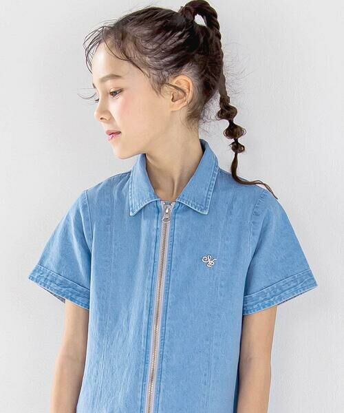 nexchic / ネクシック ミニ丈・ひざ丈ワンピース | シャツ風ファスナーデニム&ストライプワンピース(110~150cm) | 詳細3