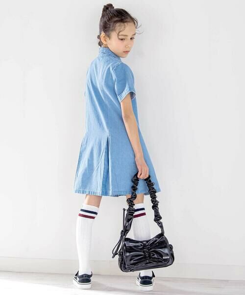 nexchic / ネクシック ミニ丈・ひざ丈ワンピース | シャツ風ファスナーデニム&ストライプワンピース(110~150cm) | 詳細4