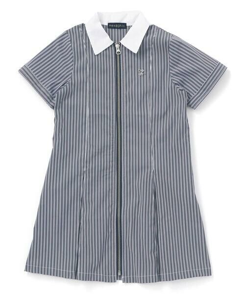 nexchic / ネクシック ミニ丈・ひざ丈ワンピース | シャツ風ファスナーデニム&ストライプワンピース(110~150cm) | 詳細16