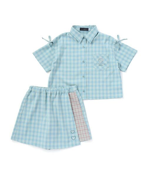 nexchic / ネクシック シャツ・ブラウス | チェック柄半袖シャツ+プリーツスカパンセット(110~150cm) | 詳細4