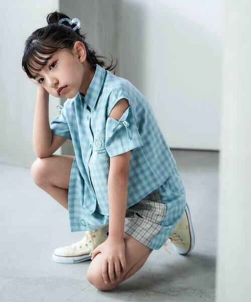 nexchic / ネクシック シャツ・ブラウス | チェック柄半袖シャツ+プリーツスカパンセット(110~150cm) | 詳細3