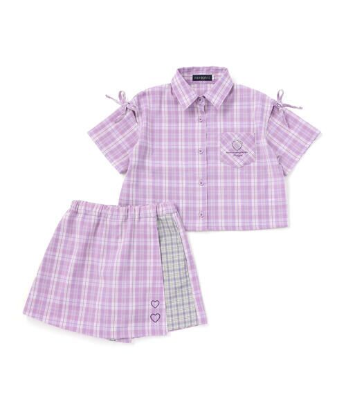 nexchic / ネクシック シャツ・ブラウス | チェック柄半袖シャツ+プリーツスカパンセット(110~150cm) | 詳細13