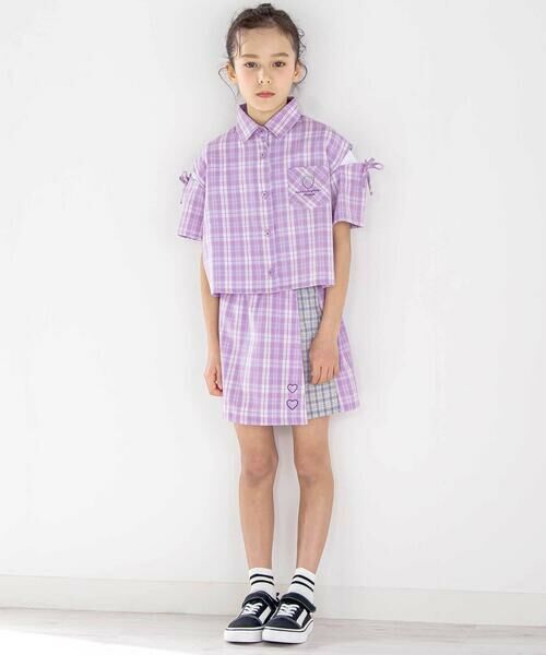 nexchic / ネクシック シャツ・ブラウス | チェック柄半袖シャツ+プリーツスカパンセット(110~150cm) | 詳細11