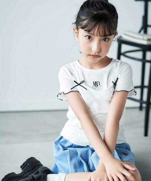 nexchic / ネクシック Tシャツ | リボン付きギャザーキャミ+スパンテレコ半袖Tシャツセット(110~150cm) | 詳細2