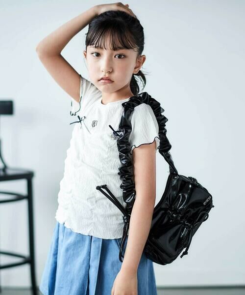 nexchic / ネクシック Tシャツ | リボン付きギャザーキャミ+スパンテレコ半袖Tシャツセット(110~150cm) | 詳細3