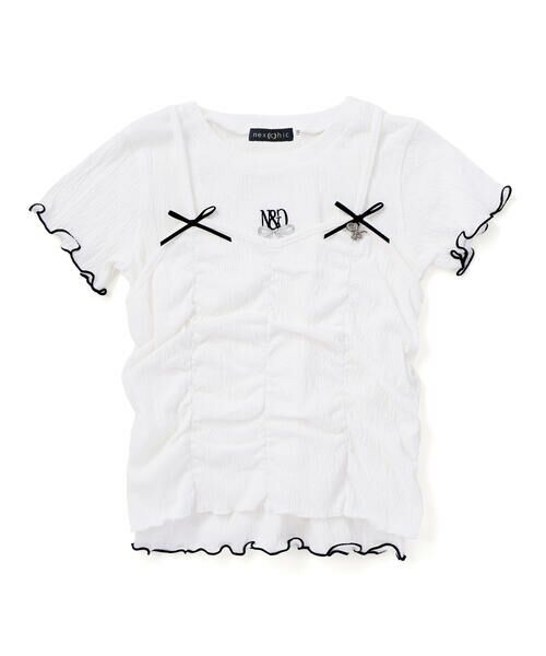 nexchic / ネクシック Tシャツ | リボン付きギャザーキャミ+スパンテレコ半袖Tシャツセット(110~150cm) | 詳細5