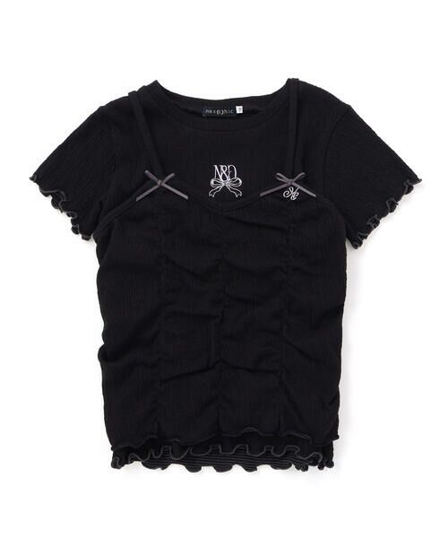nexchic / ネクシック Tシャツ | リボン付きギャザーキャミ+スパンテレコ半袖Tシャツセット(110~150cm) | 詳細21