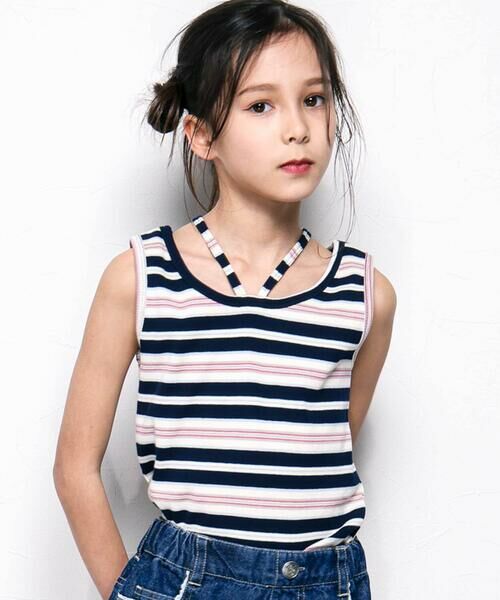 nexchic / ネクシック Tシャツ | ボーダーテレコタンクトップ+シアー天竺Tシャツセット(110~150cm) | 詳細2