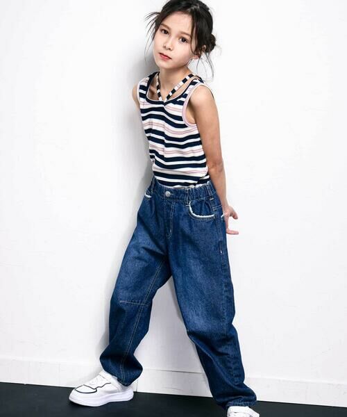 nexchic / ネクシック Tシャツ | ボーダーテレコタンクトップ+シアー天竺Tシャツセット(110~150cm) | 詳細3