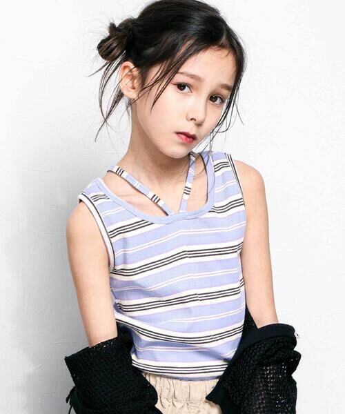 nexchic / ネクシック Tシャツ | ボーダーテレコタンクトップ+シアー天竺Tシャツセット(110~150cm) | 詳細20