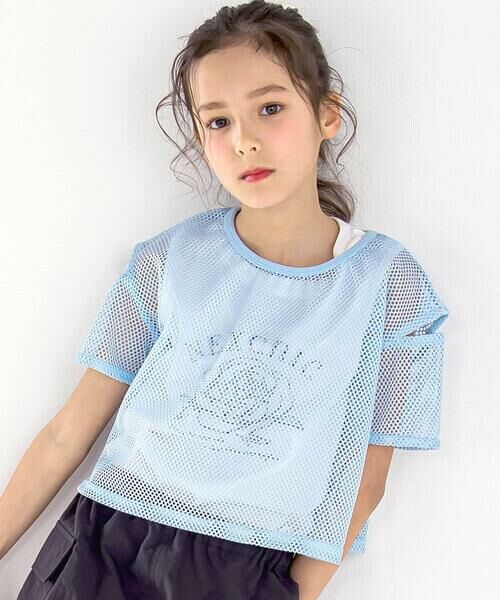 nexchic / ネクシック Tシャツ | バラプリント天竺Tシャツ+メッシュ半袖Tシャツセット(110~150cm)(ブルー)