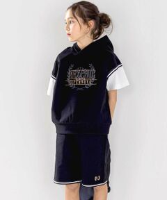 nexchic / ネクシック パーカー | ミニ裏毛フード付き半袖パーカー+ショートパンツセットアップ(110~150cm)