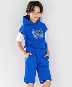 nexchic / ネクシック パーカー | ミニ裏毛フード付き半袖パーカー+ショートパンツセットアップ(110~150cm)