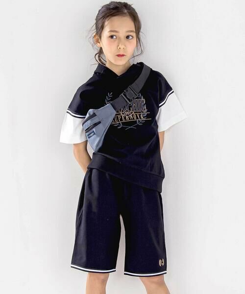 nexchic / ネクシック パーカー | ミニ裏毛フード付き半袖パーカー+ショートパンツセットアップ(110~150cm) | 詳細2