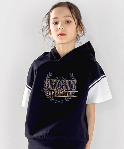 nexchic / ネクシック パーカー | ミニ裏毛フード付き半袖パーカー+ショートパンツセットアップ(110~150cm) | 詳細4