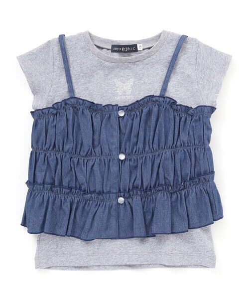 nexchic / ネクシック Tシャツ | デニムチェックキャミソール+天竺半袖Tシャツセット(110~150cm) | 詳細6