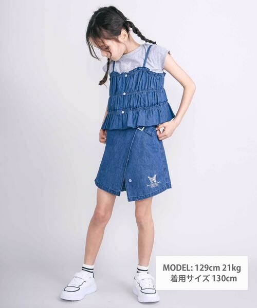 nexchic / ネクシック Tシャツ | デニムチェックキャミソール+天竺半袖Tシャツセット(110~150cm) | 詳細1