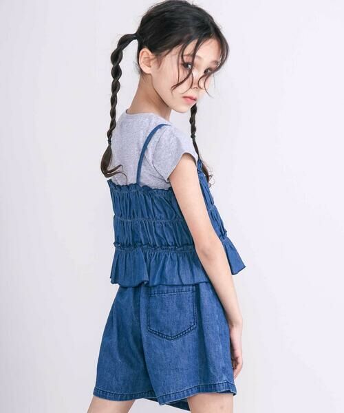 nexchic / ネクシック Tシャツ | デニムチェックキャミソール+天竺半袖Tシャツセット(110~150cm) | 詳細3