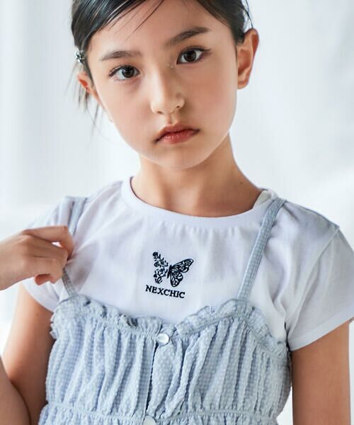 nexchic / ネクシック Tシャツ | デニムチェックキャミソール+天竺半袖Tシャツセット(110~150cm) | 詳細17