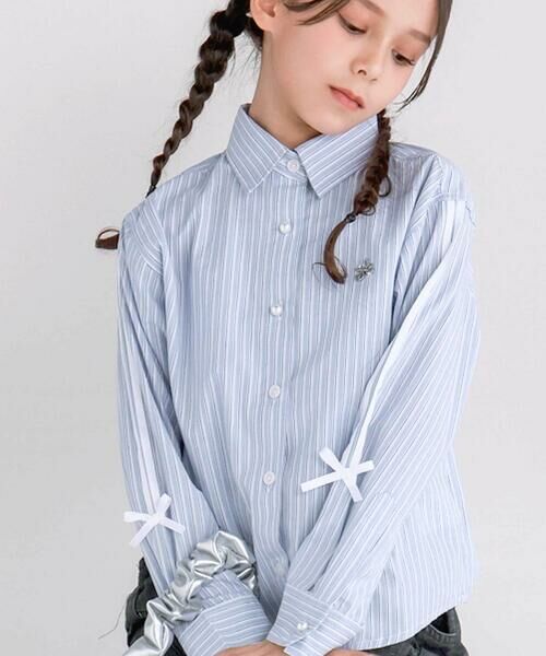 nexchic / ネクシック シャツ・ブラウス | 【お揃い】袖ライン無地&ストライプ長袖シャツ(110~150cm) | 詳細4