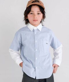 nexchic / ネクシック シャツ・ブラウス | 【お揃い】ストライプ袖切り替えシャツ(110~150cm)